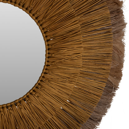 Wall Mirror Round Mendong Grass And Abaca Fibers In Natural&gold 80x4x80hcm.hm7797