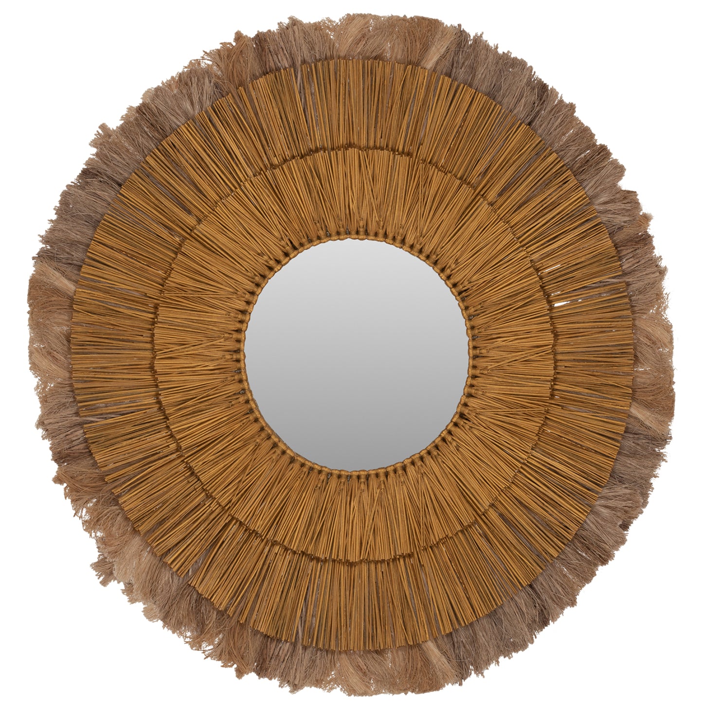 Wall Mirror Round Mendong Grass And Abaca Fibers In Natural&gold 80x4x80hcm.hm7797