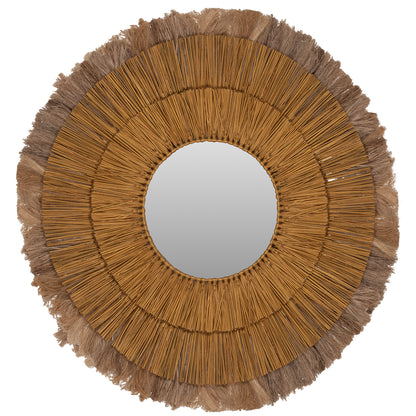Wall Mirror Round Mendong Grass And Abaca Fibers In Natural&gold 80x4x80hcm.hm7797