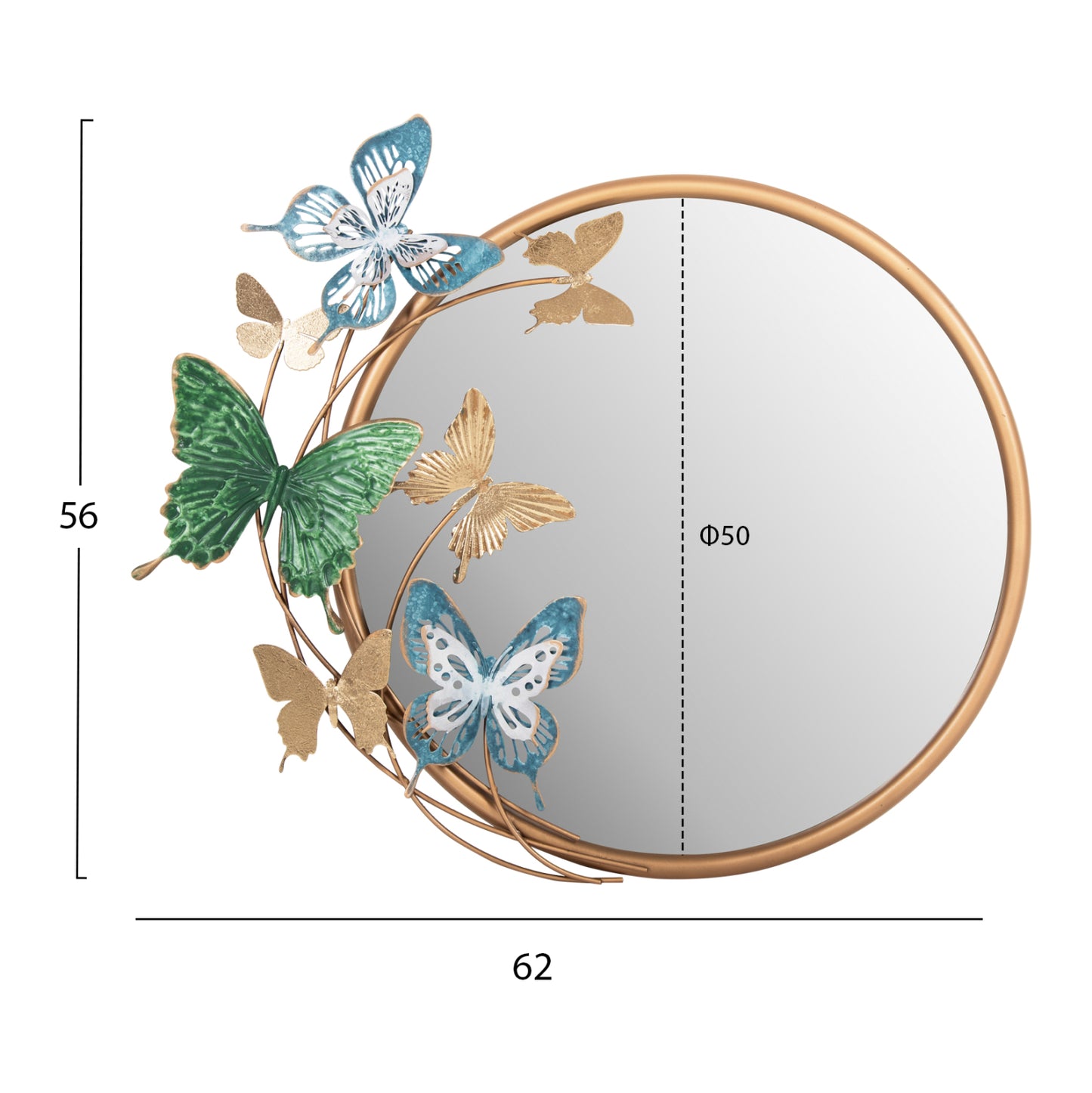 Wall Clock Round Hm4213 Metal In Gold-green-blue 62x6,5x56hcm.
