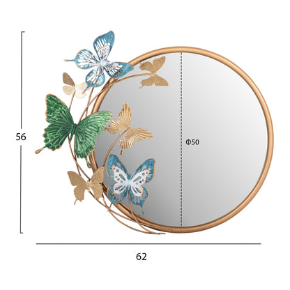 Wall Clock Round Hm4213 Metal In Gold-green-blue 62x6,5x56hcm.
