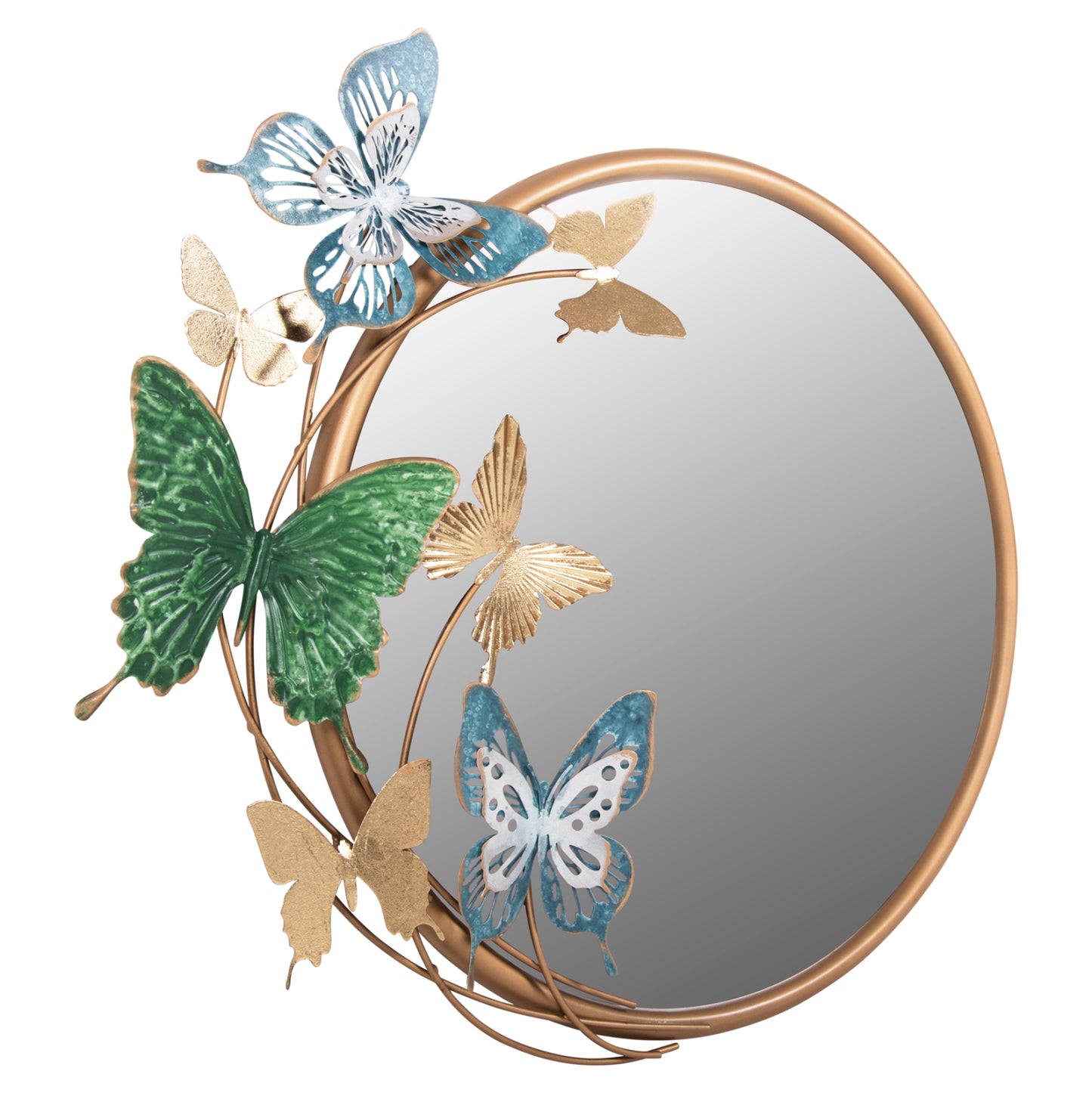 Wall Clock Round Hm4213 Metal In Gold-green-blue 62x6,5x56hcm.