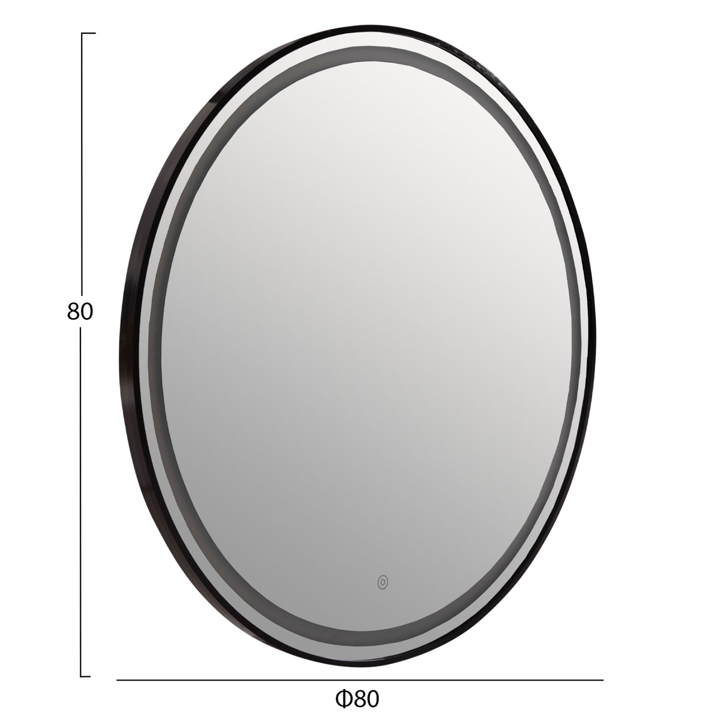 Wall Mirror Rounder Fb94503.01 Aluminum Frame In Black-led Lighting Φ80cm.