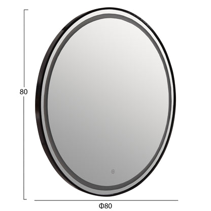 Wall Mirror Rounder Fb94503.01 Aluminum Frame In Black-led Lighting Φ80cm.