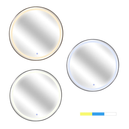 Wall Mirror Rounder Fb94503.01 Aluminum Frame In Black-led Lighting Φ80cm.