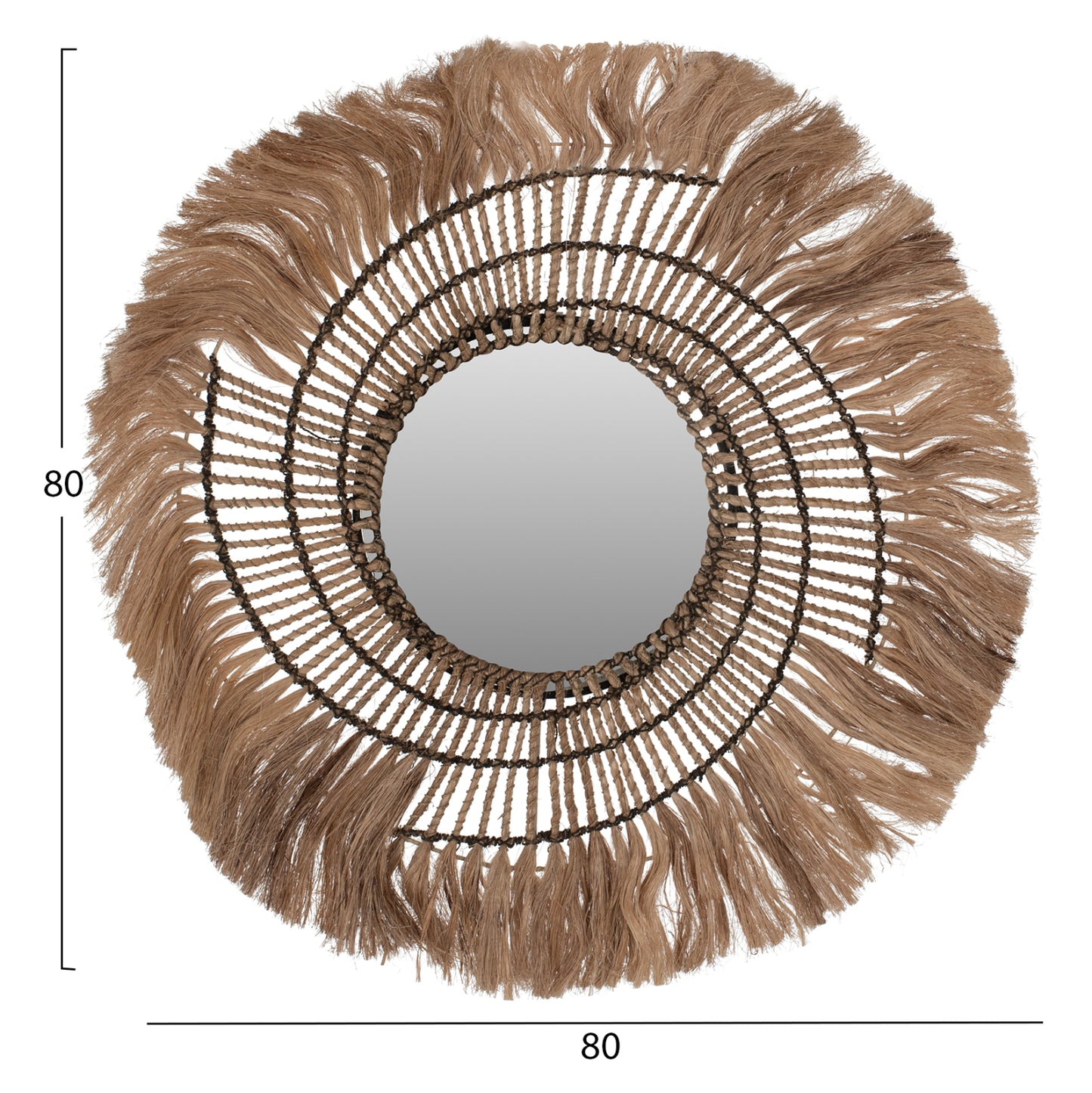 Mirror Round Abaca Fibers In Natural Color And Black Rope 80x4x80hcm.hm7741