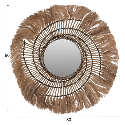 Mirror Round Abaca Fibers In Natural Color And Black Rope 80x4x80hcm.hm7741