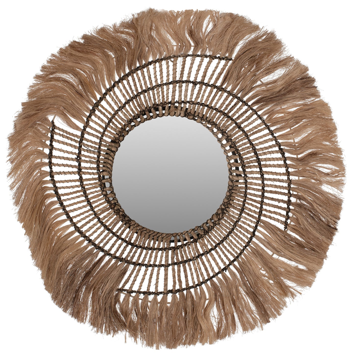 Mirror Round Abaca Fibers In Natural Color And Black Rope 80x4x80hcm.hm7741