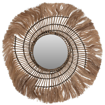 Mirror Round Abaca Fibers In Natural Color And Black Rope 80x4x80hcm.hm7741