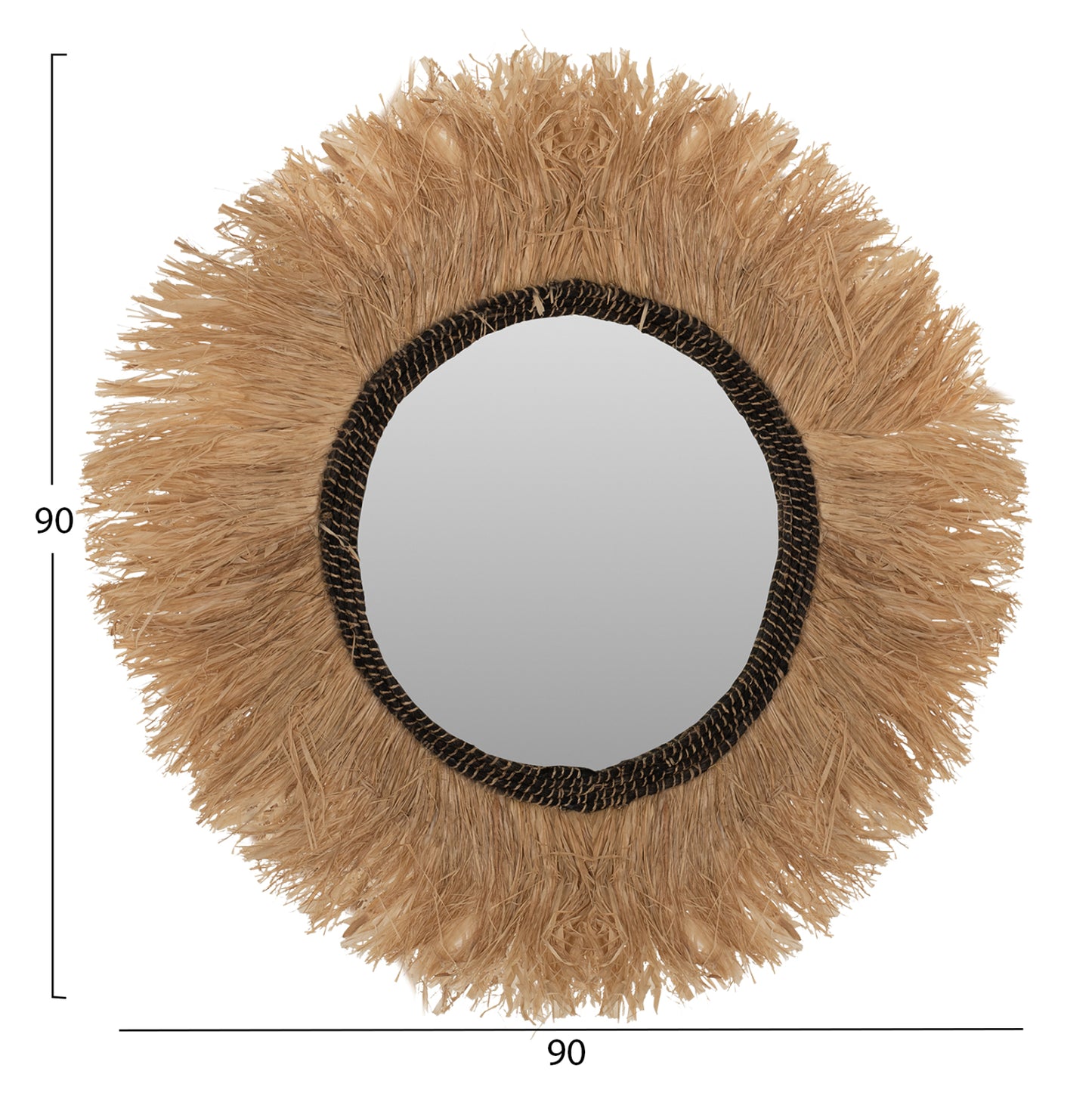 Mirror Round Sisal Fiber And Abaca Fiber Frame In Natural-black Φ90cm.hm7746