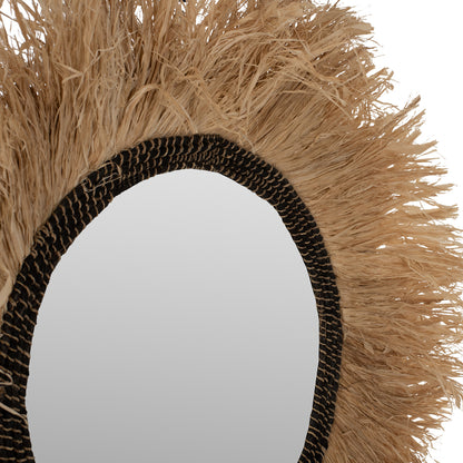Mirror Round Sisal Fiber And Abaca Fiber Frame In Natural-black Φ90cm.hm7746