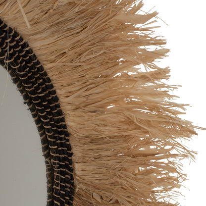 Mirror Round Sisal Fiber And Abaca Fiber Frame In Natural-black Φ90cm.hm7746