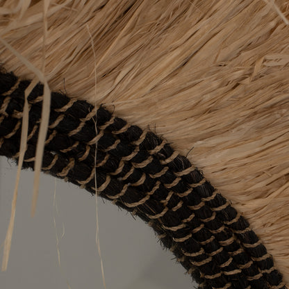 Mirror Round Sisal Fiber And Abaca Fiber Frame In Natural-black Φ90cm.hm7746