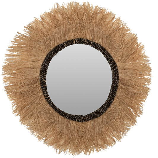 Mirror Round Sisal Fiber And Abaca Fiber Frame In Natural-black Φ90cm.hm7746