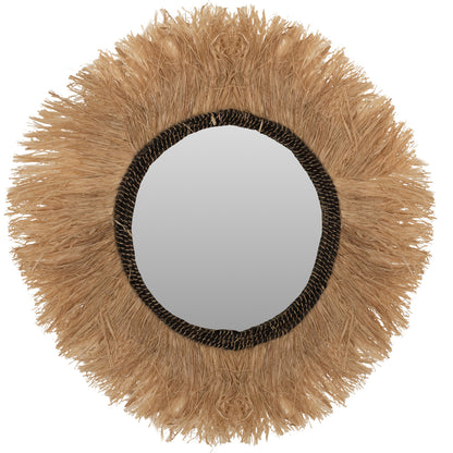Mirror Round Sisal Fiber And Abaca Fiber Frame In Natural-black Φ90cm.hm7746