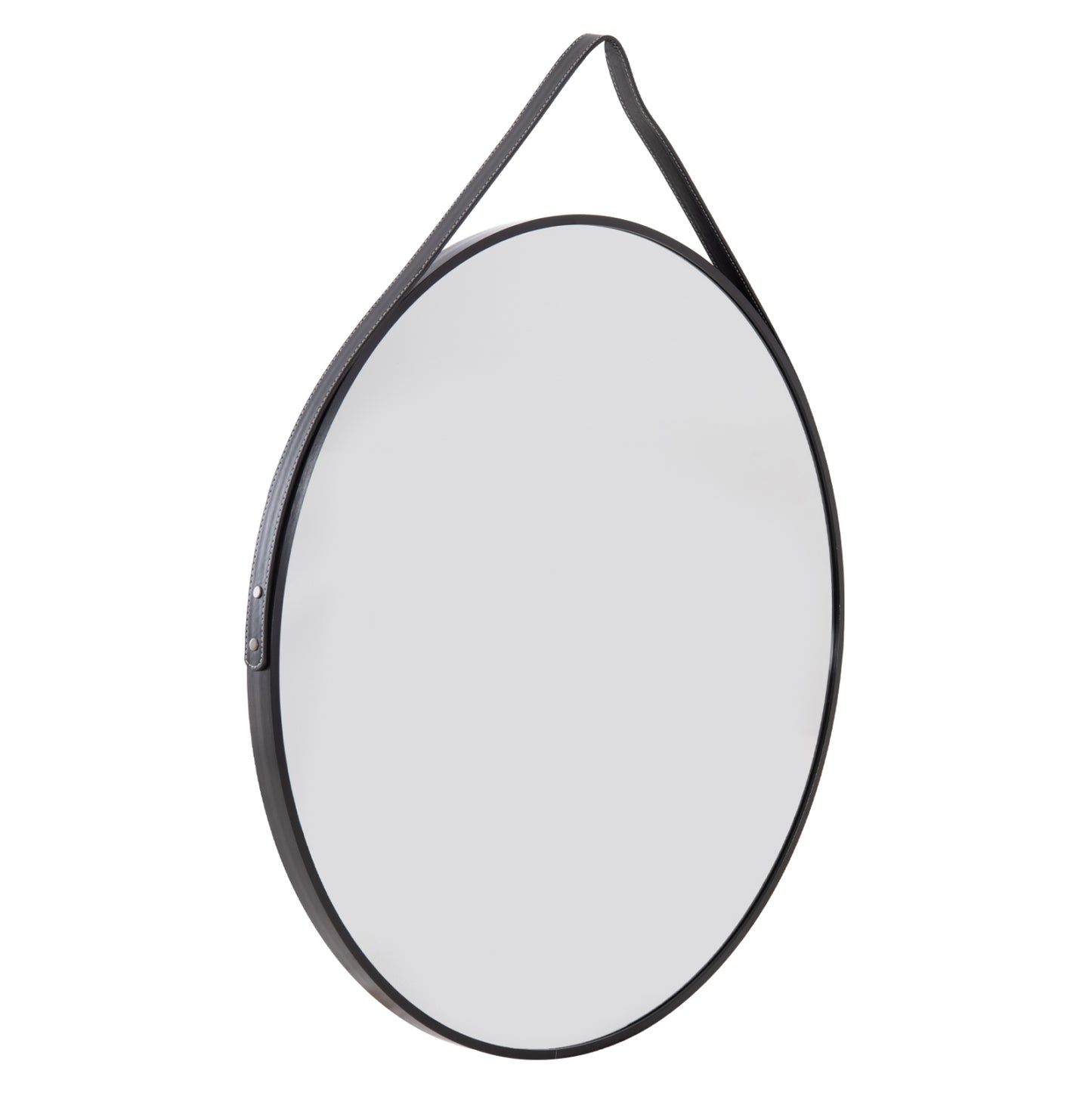 Wall Mirror Round With Hanging Strap Harker Hm4879 Aluminum Frame In Black Φ70cm