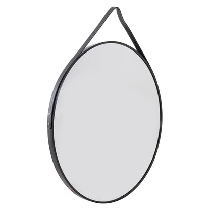Wall Mirror Round With Hanging Strap Harker Hm4879 Aluminum Frame In Black Φ70cm