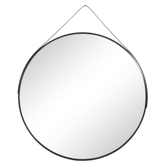 Wall Mirror Round With Hanging Strap Harker Hm4879 Aluminum Frame In Black Φ70cm