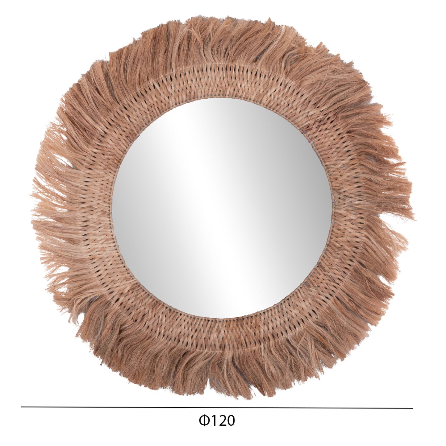 Wall Mirror Round With Abaca Fibers In Natural Color 120x4x120hcm.hm7747