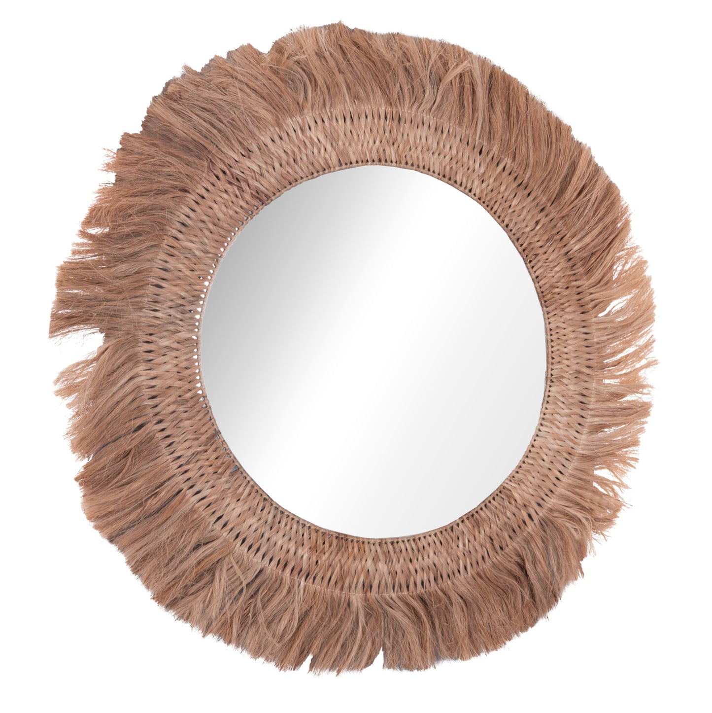 Wall Mirror Round With Abaca Fibers In Natural Color 120x4x120hcm.hm7747