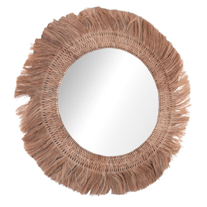 Wall Mirror Round With Abaca Fibers In Natural Color 120x4x120hcm.hm7747