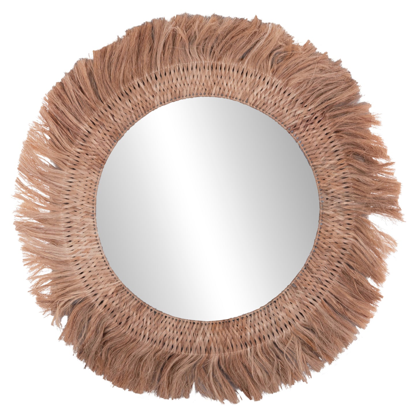 Wall Mirror Round With Abaca Fibers In Natural Color 120x4x120hcm.hm7747