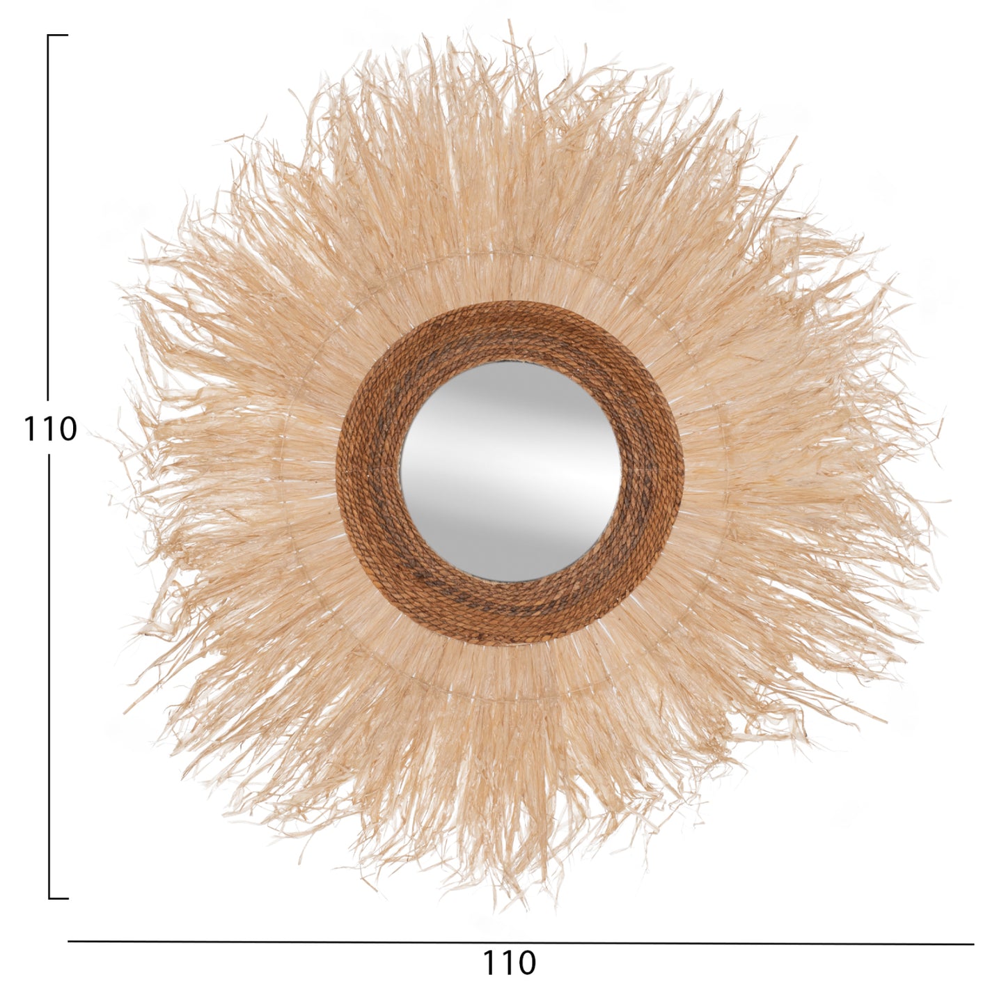Wall Mirror Round Sisal Fiber Frame In Natural Color 110x4x110hcm.hm7744