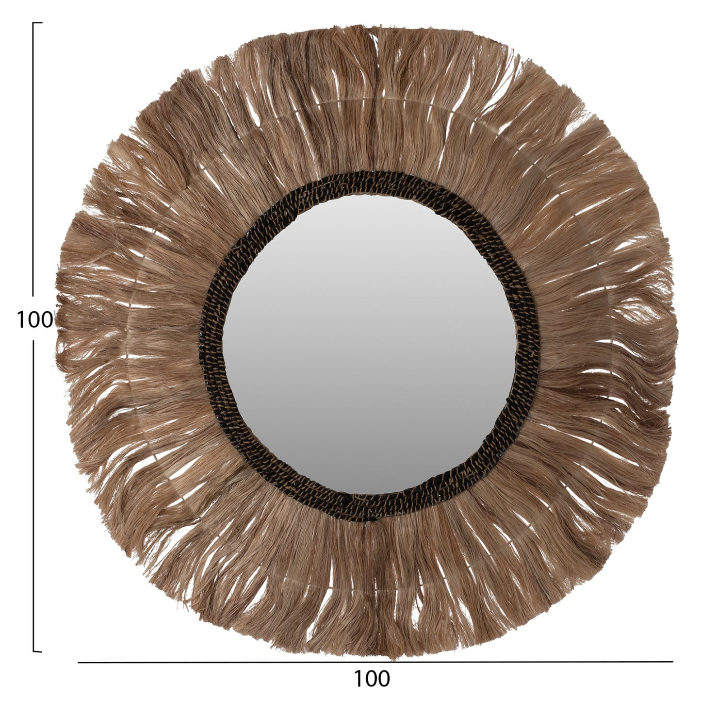 Mirror Round With Abaca Fibers Frame Natural-black Color Φ100cm.hm7748