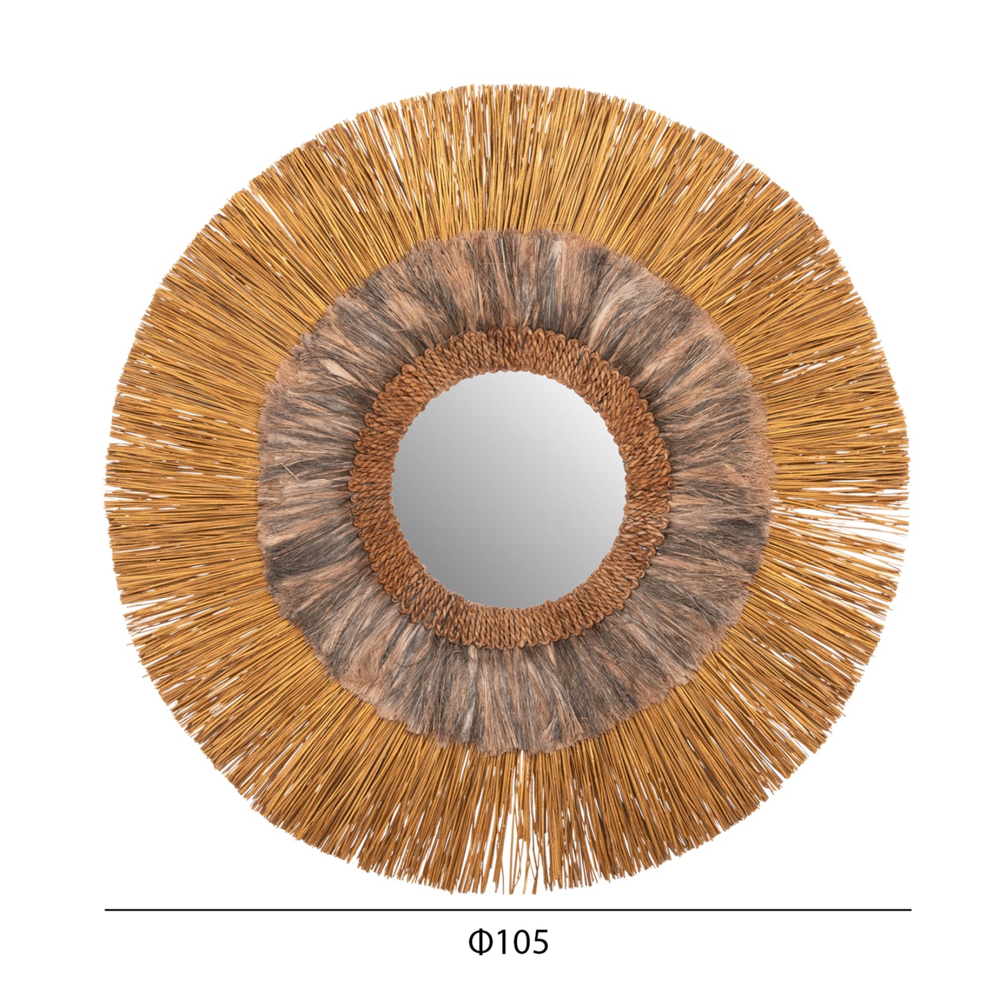 Wall Mirror Round Mendong Grass And Abaca Fibers In Gold And Black Wash Φ105hcm.hm7796