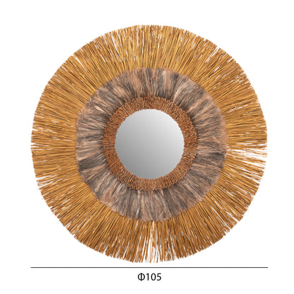 Wall Mirror Round Mendong Grass And Abaca Fibers In Gold And Black Wash Φ105hcm.hm7796