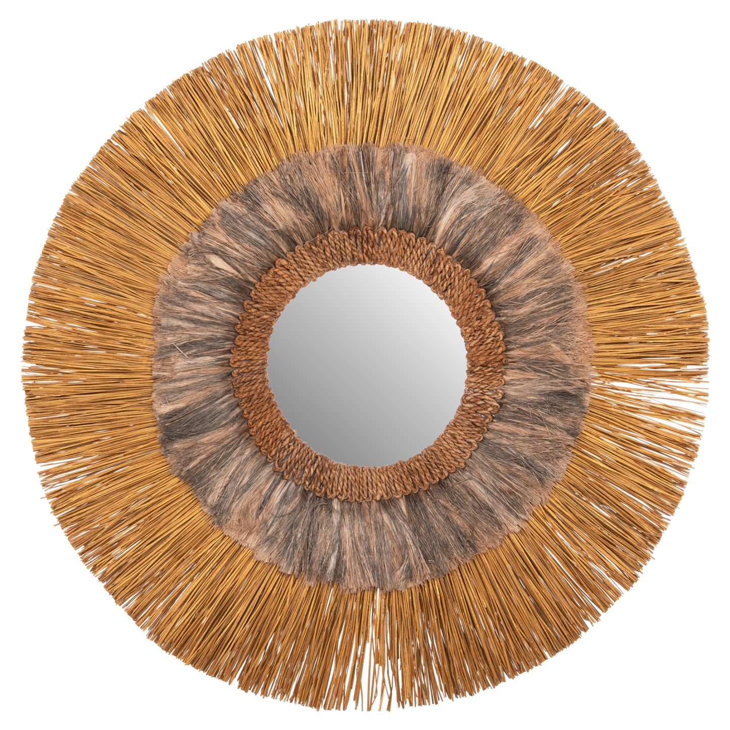 Wall Mirror Round Mendong Grass And Abaca Fibers In Gold And Black Wash Φ105hcm.hm7796