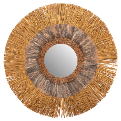 Wall Mirror Round Mendong Grass And Abaca Fibers In Gold And Black Wash Φ105hcm.hm7796