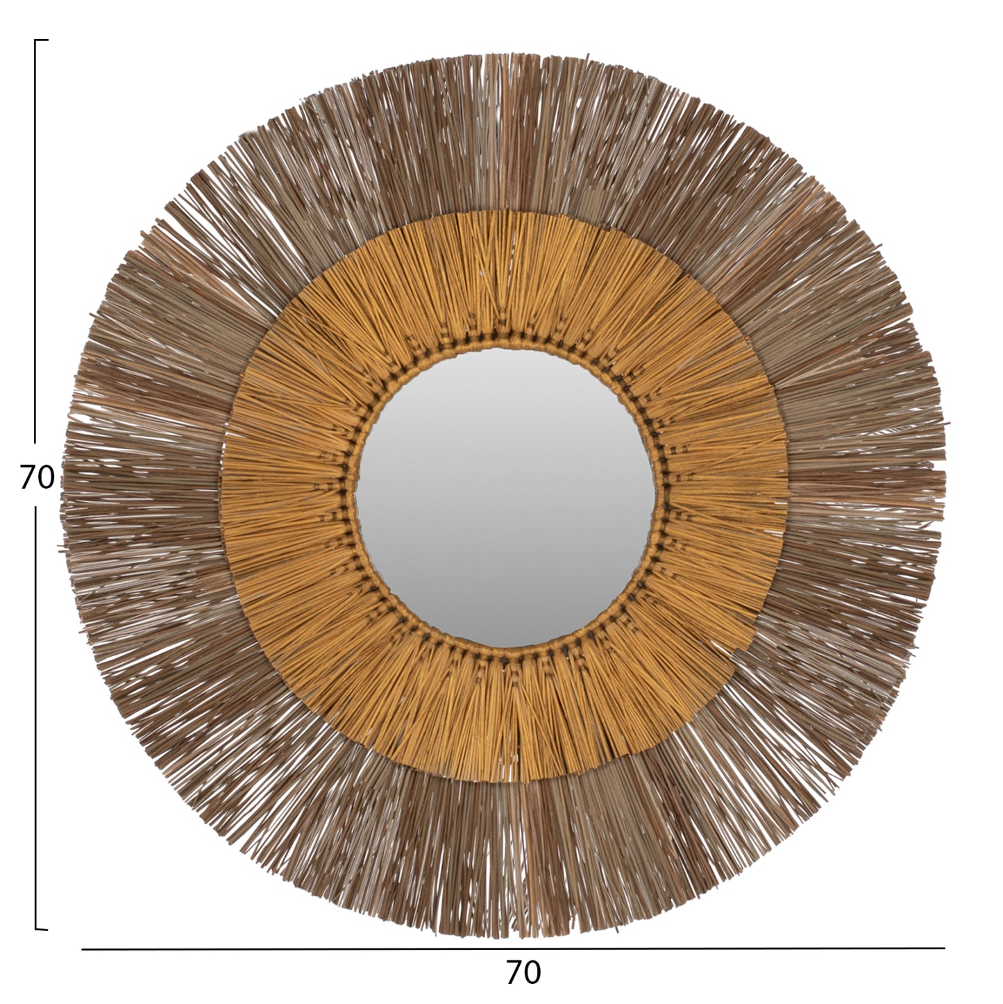 Wall Mirror Round With Mendong Grass Frame In Natural And Gold Φ70cm.hm7800