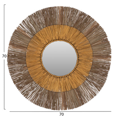Wall Mirror Round With Mendong Grass Frame In Natural And Gold Φ70cm.hm7800