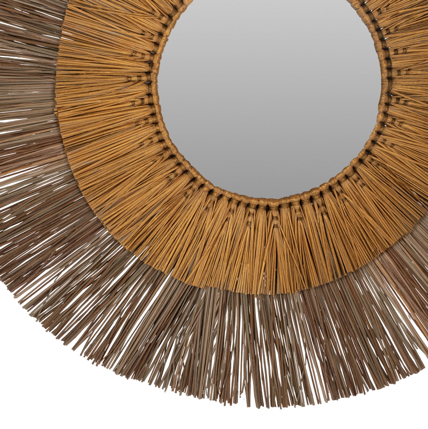 Wall Mirror Round With Mendong Grass Frame In Natural And Gold Φ70cm.hm7800