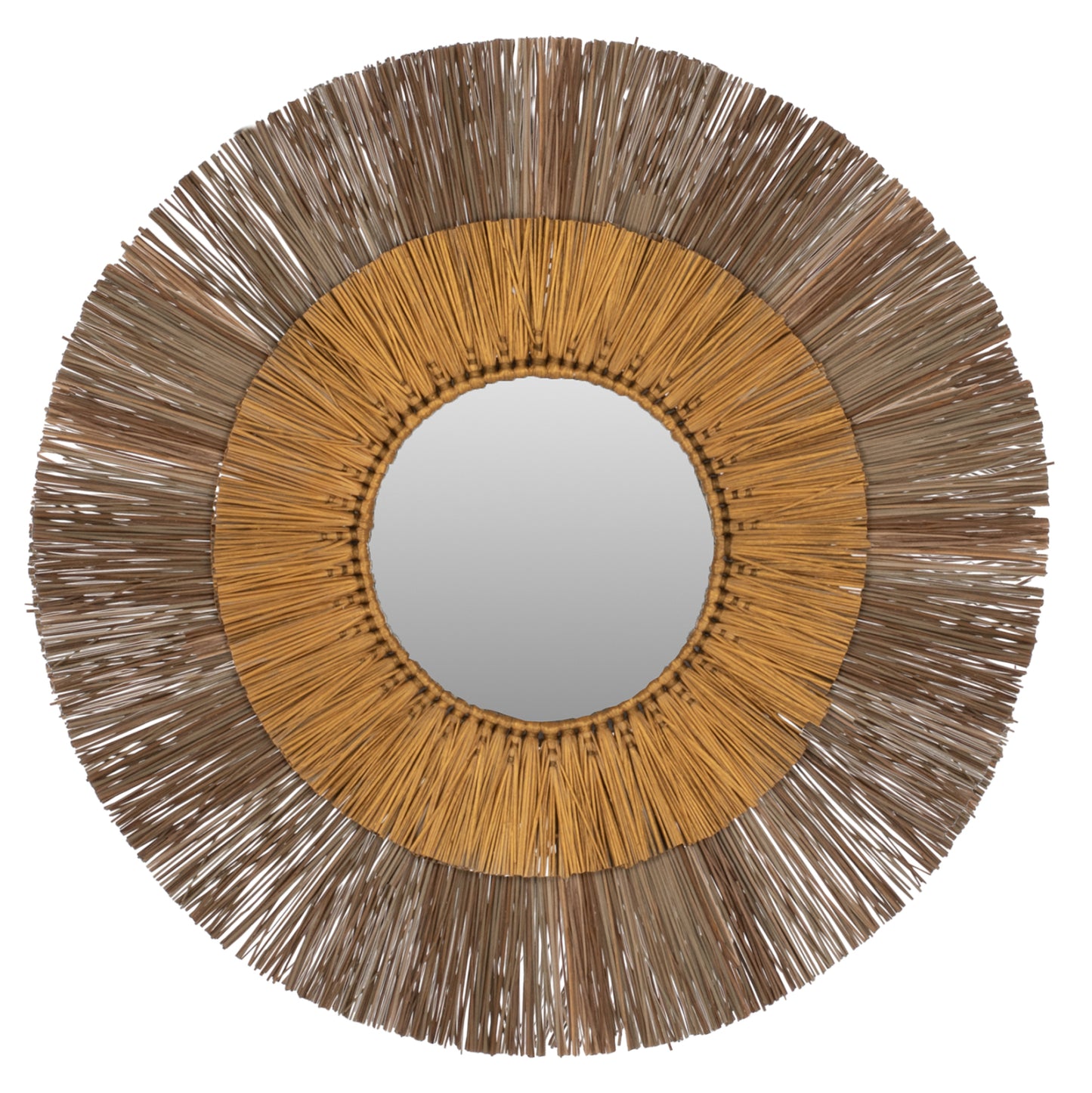 Wall Mirror Round With Mendong Grass Frame In Natural And Gold Φ70cm.hm7800
