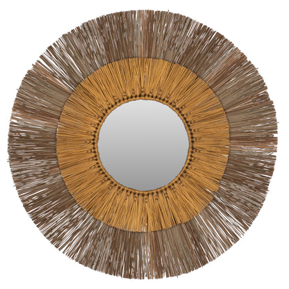 Wall Mirror Round With Mendong Grass Frame In Natural And Gold Φ70cm.hm7800