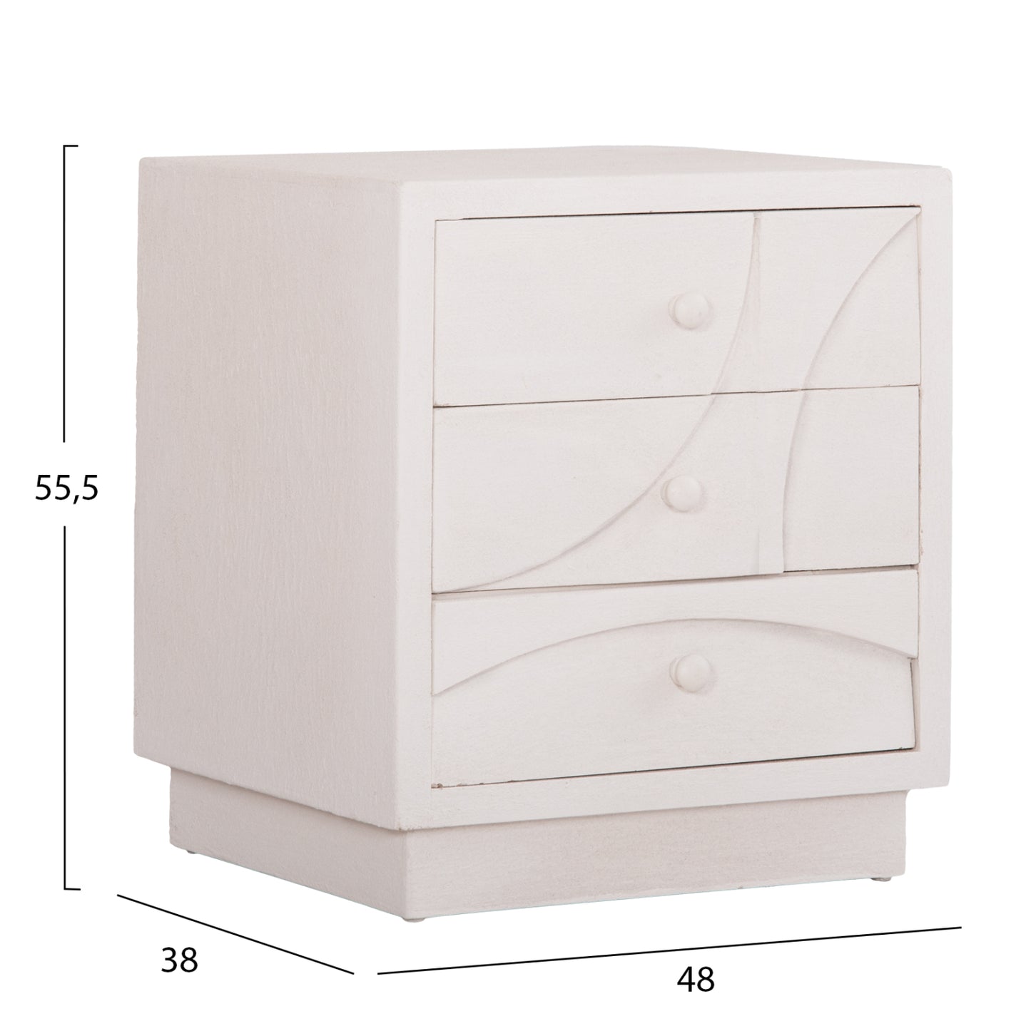 Nightstand Series Santorini Hm18047 Mdf In Off-white Color-3 Drawers 48x38x55.5hcm.