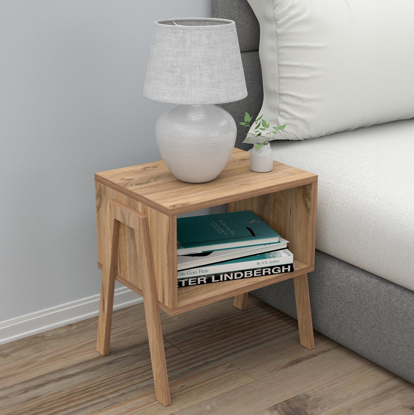 Bedside Stand Jake Hm18182.04 Melamine In Natural Wood Color 48x35x49hcm.
