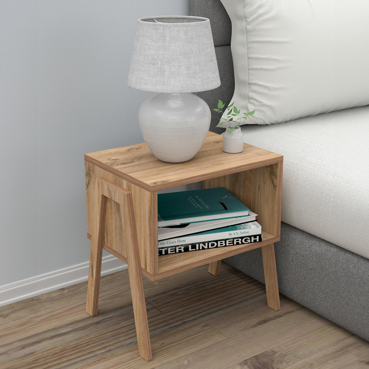 Bedside Stand Jake Melamine In Natural Wood Color 48x35xH49cm.