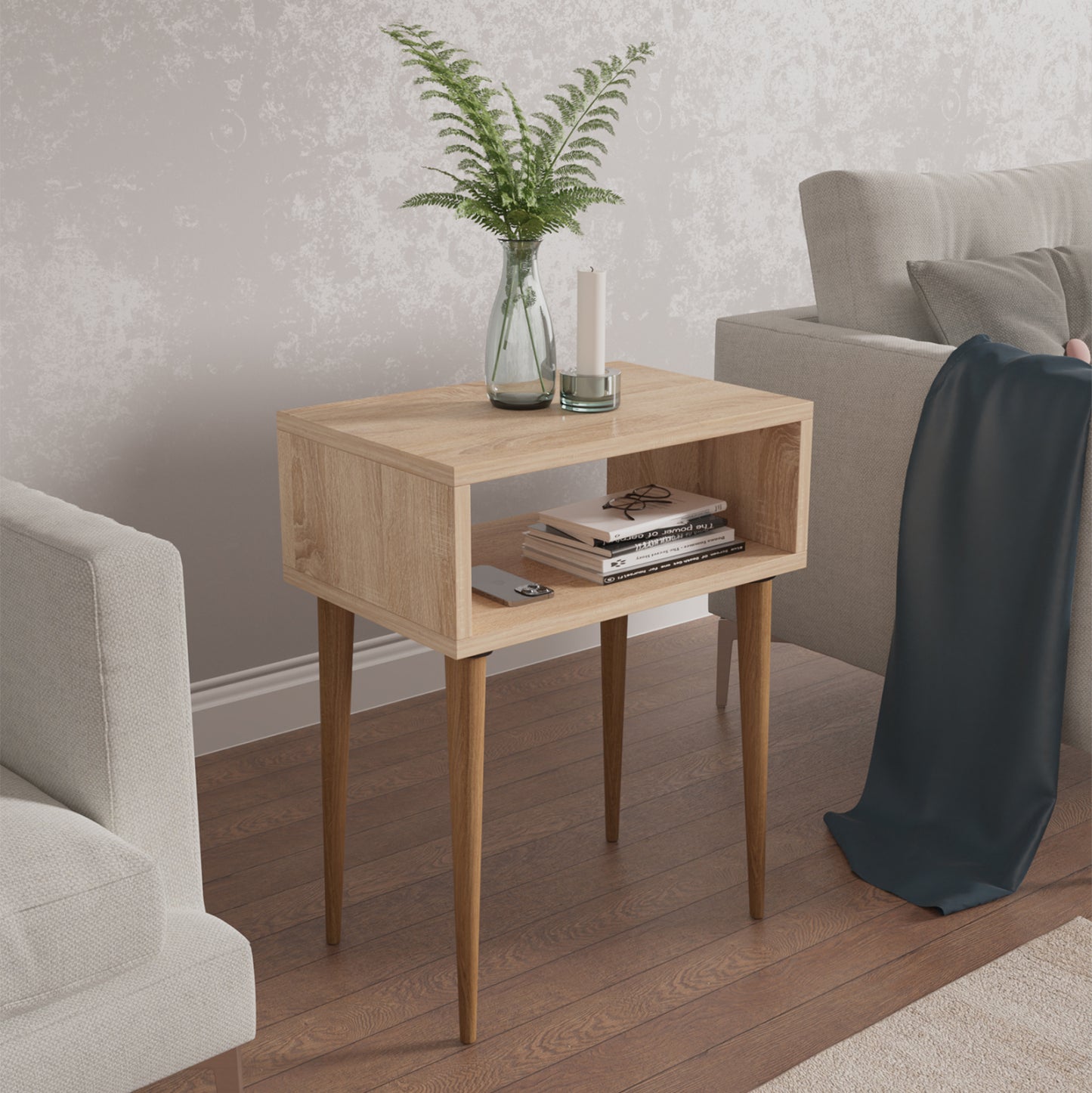 Bedside Stand Todd Hm18183.03 Melamine In Sonama-legs In Natural Wood Color 46x30x59hcm.