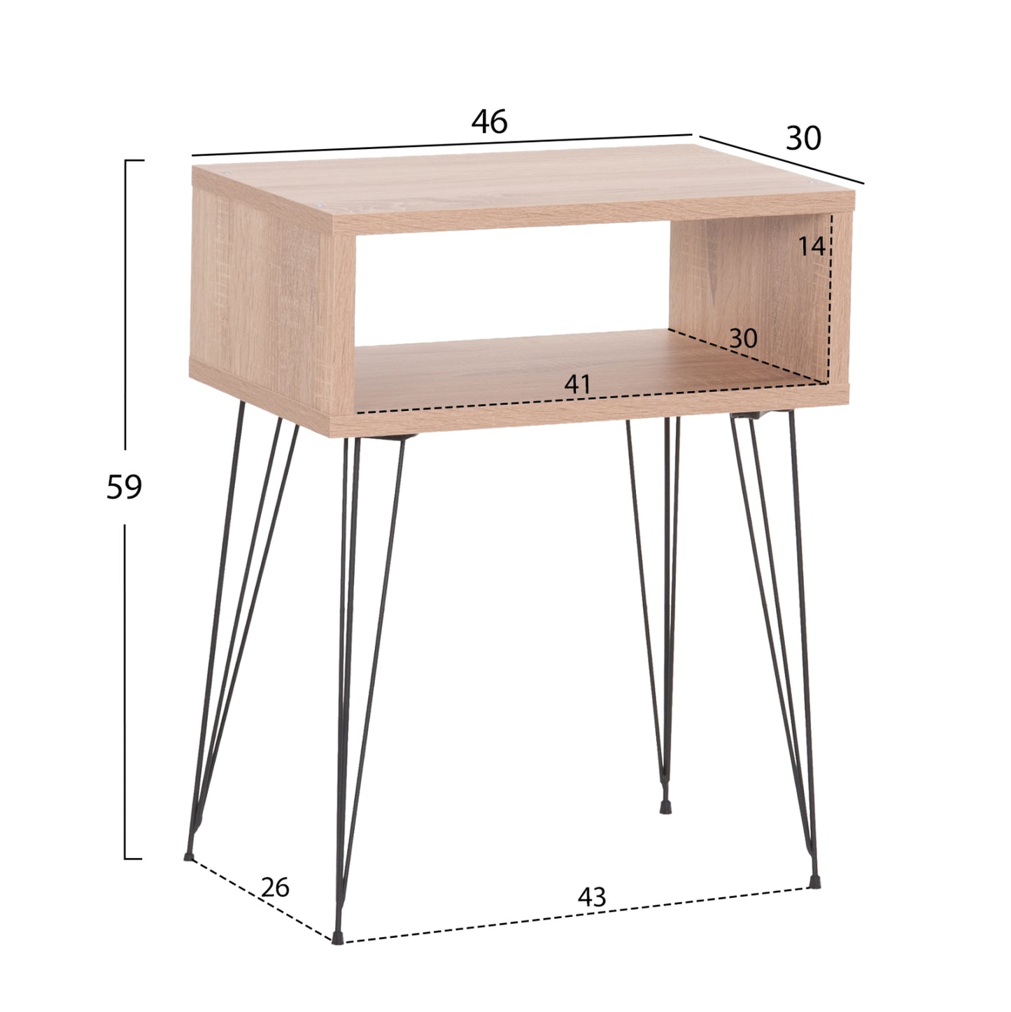 Bedside Stand Todd Hm18184.03 Melamine In Sonama Color-metal Legs In Black 46x30x59hcm.
