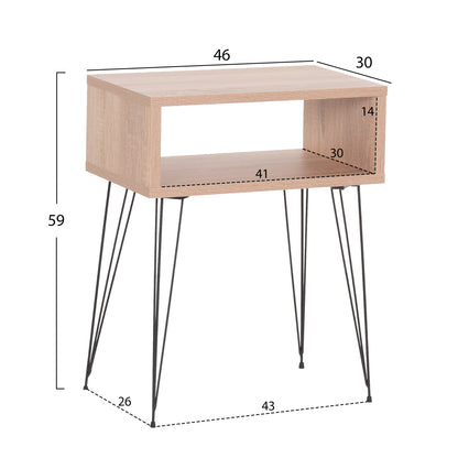 Bedside Stand Todd Hm18184.03 Melamine In Sonama Color-metal Legs In Black 46x30x59hcm.