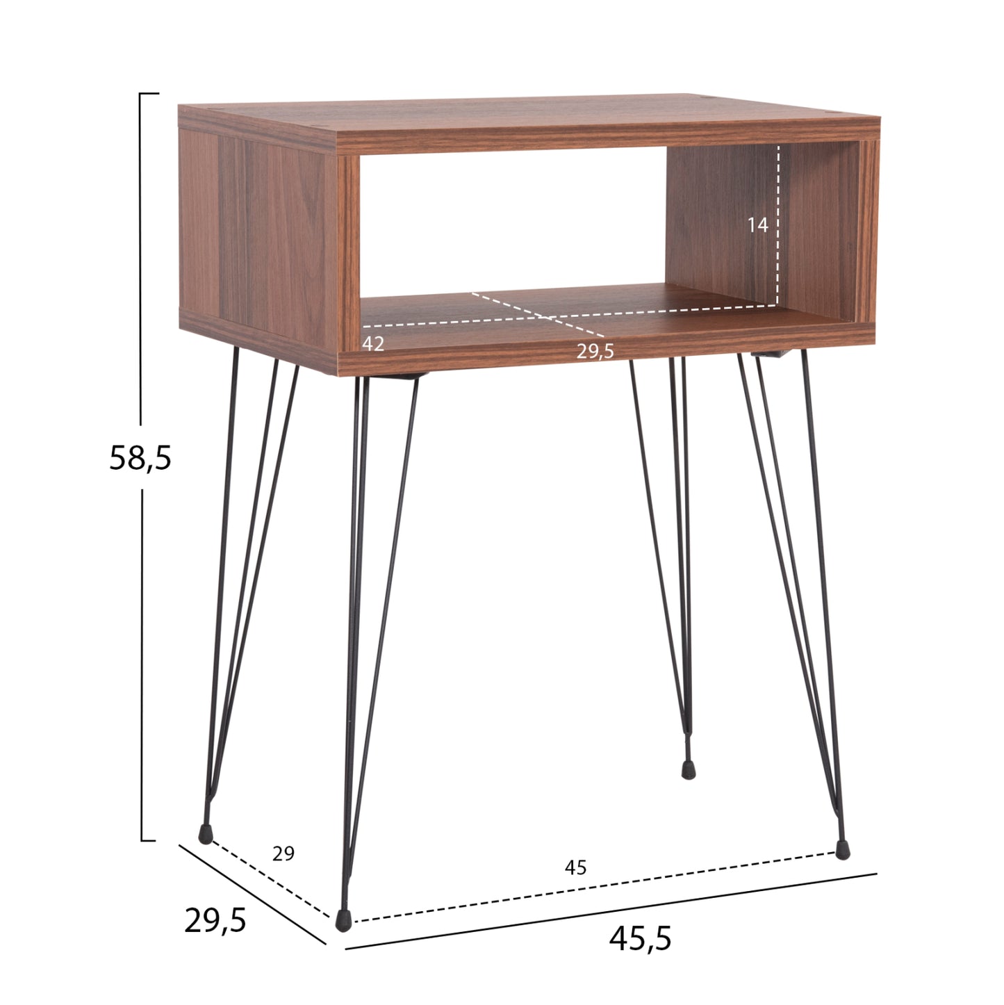 Bedside Stand Todd Hm18184.05 Melamine In Walnut Color-metal Legs In Black 45.5x29.5x58.5hcm.