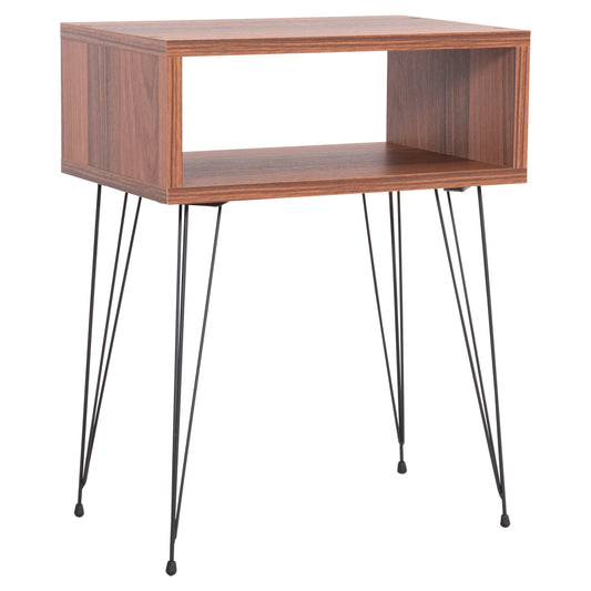 Bedside Stand Todd Hm18184.05 Melamine In Walnut Color-metal Legs In Black 45.5x29.5x58.5hcm.