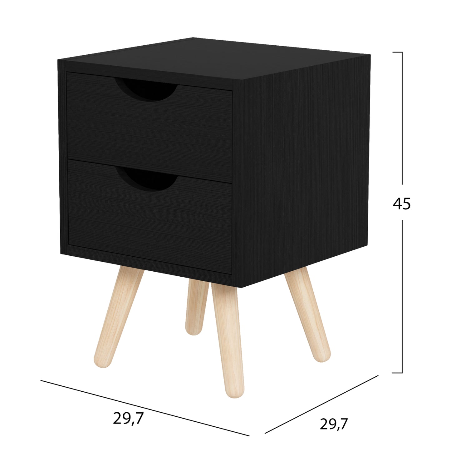 Nightstand Dinkl (Black) - 29.7x29.7xH45cm