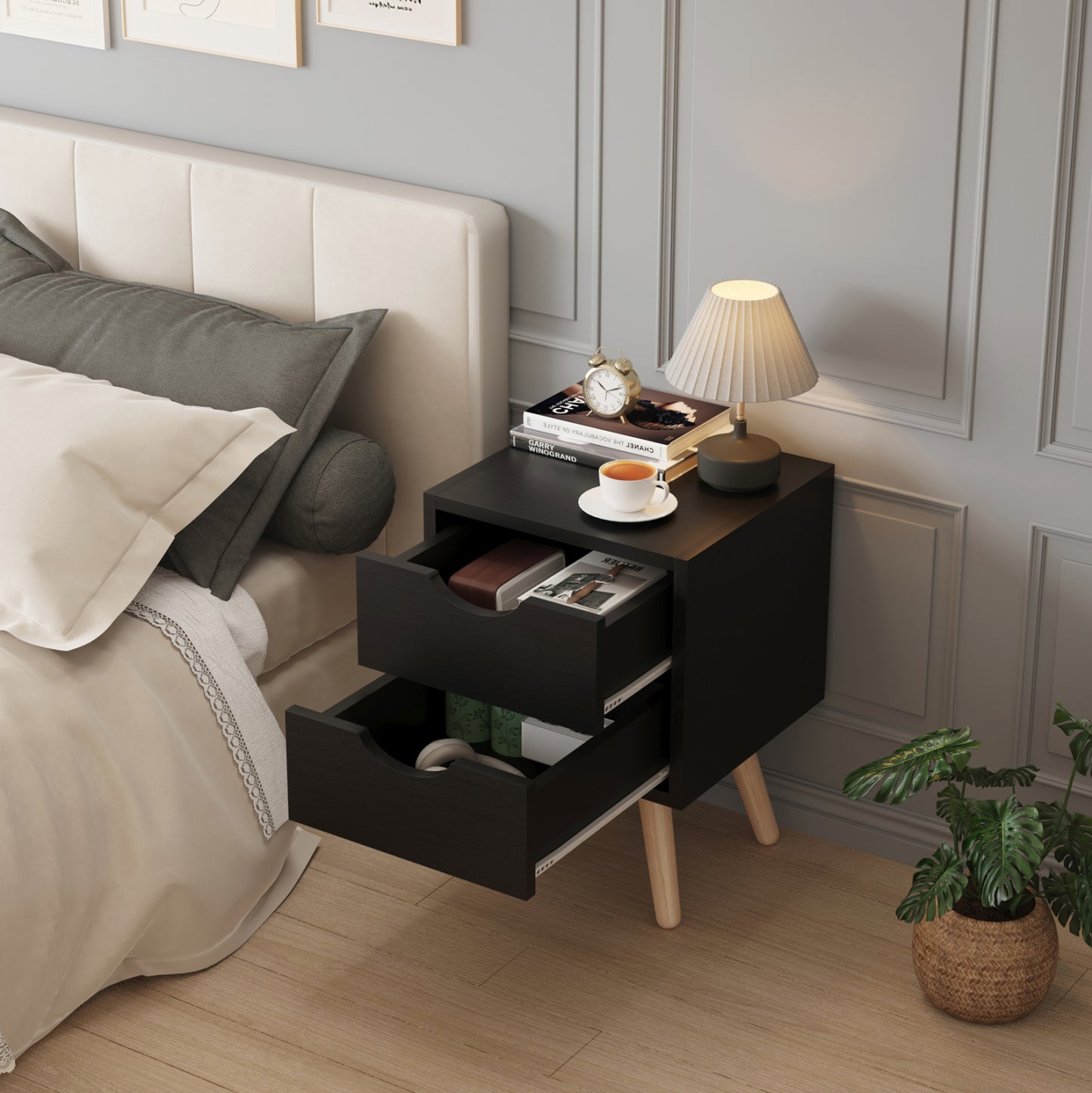 Bedside Stand Dinkl Hm2472.02 Melamine-2 Drawers-wenge 29.5x29.5x45hcm.