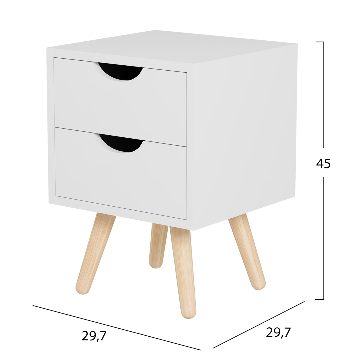 Bedside Stand Dinkl Hm2472.03 Melamine-2 Drawers In White 29,7x29,7x45hcm.