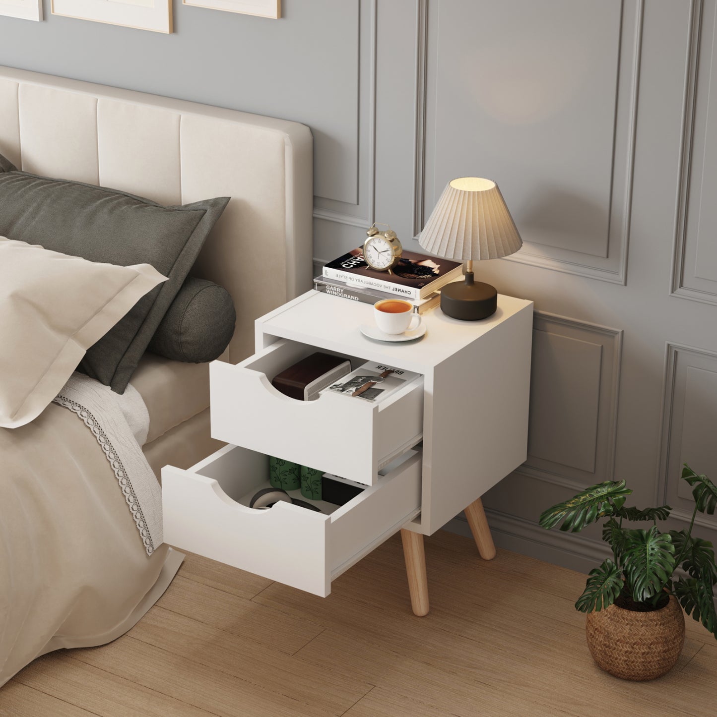 Bedside Stand Dinkl Hm2472.03 Melamine-2 Drawers In White 29,7x29,7x45hcm.