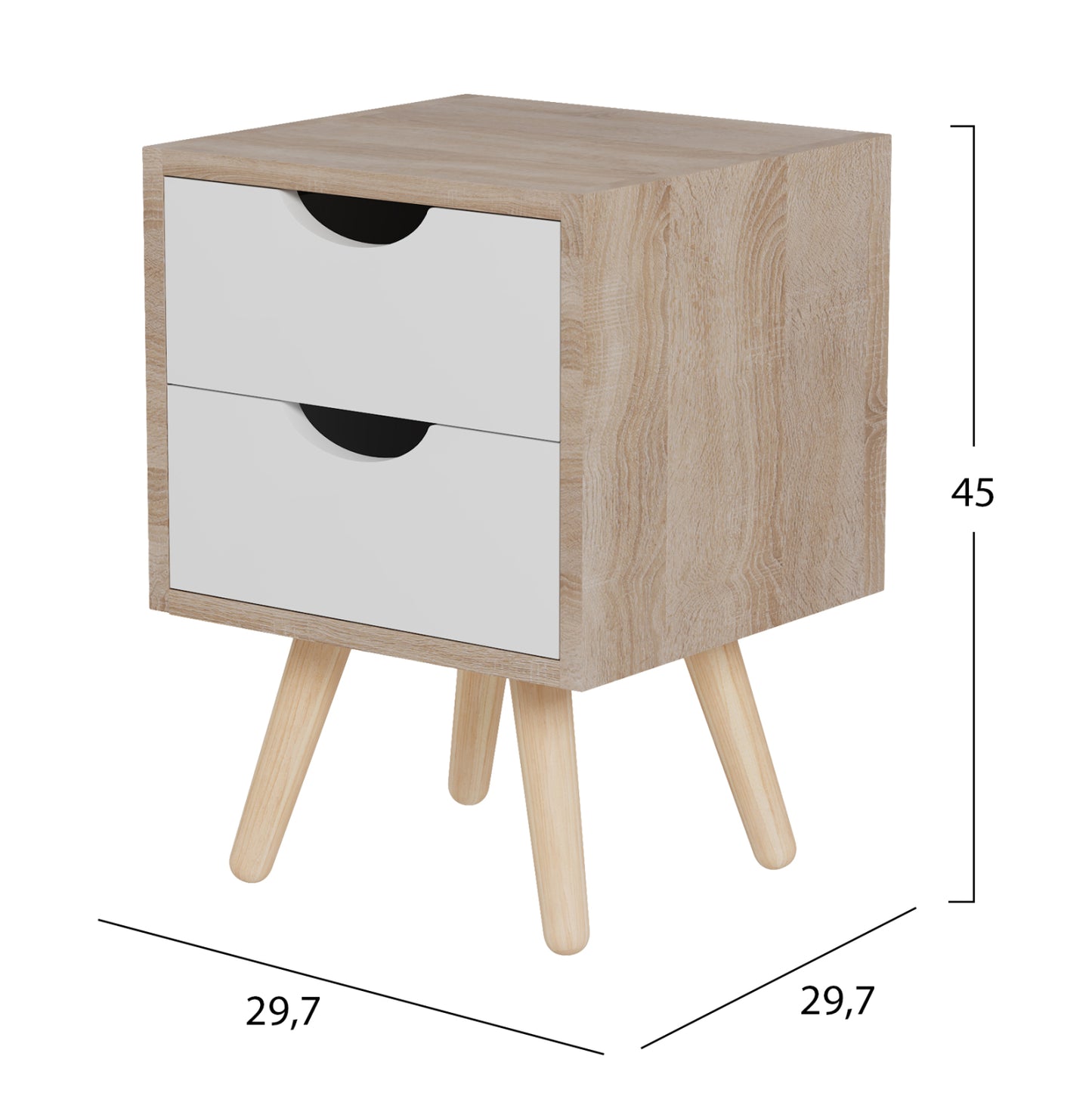 Nightstand Dinkl White Drawers - 29.7x29.7xH45cm